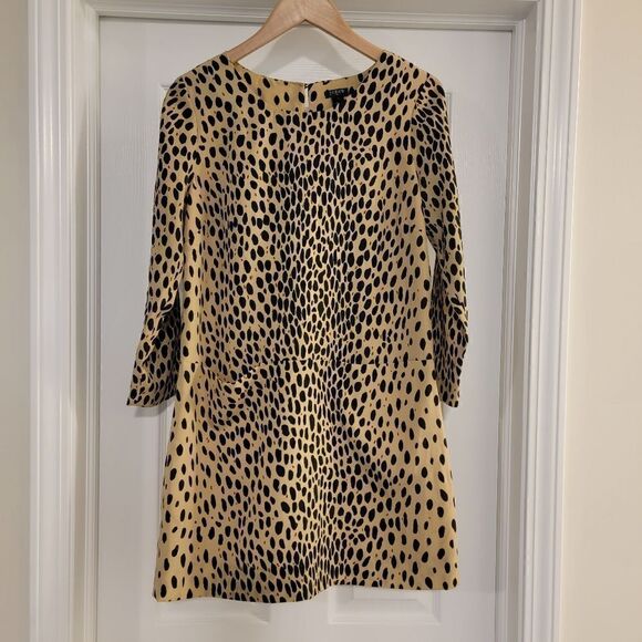 J. Crew Jules Leopard Shift Dress 3/4 Sleeve Sz 4 - Picture 2 of 6